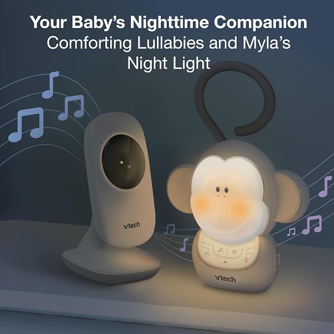 VTech VM819 Baby Monitor + BC8211 Myla the Monkey Bundle - Non-WiFi Video Monitor with 19Hr Battery, 1000ft Range & Portable Soother with Night Light & Stroller Attachment