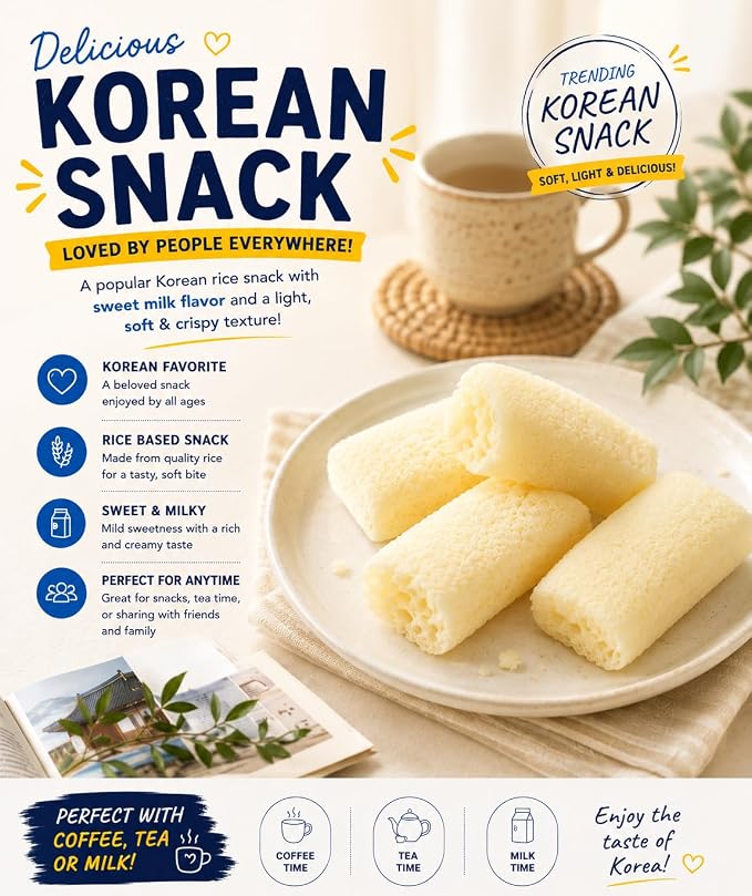 Milk Classic Korean Rice Snack Variety Pack, Banana & Milk Flavor, Non-Fried Crispy Puff Snack, Individually Wrapped Soft Rice Treats, Light Sweet Snack, 8.53oz Each (2 Pack)