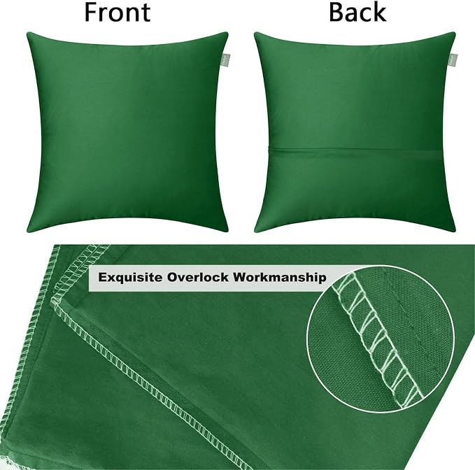 Thmyo 4-Pack 100% Cotton Comfortable Solid Decorative Throw Pillow Case Square Cushion Cover Sublimation Blank Pillow Covers DIY Throw Pillowcase for Sofa Couch(20x20inch/50x50cm, Christmas Green)