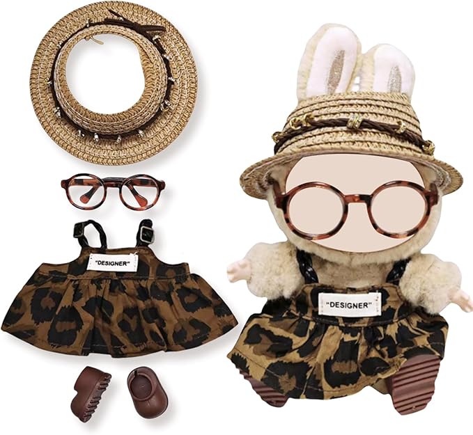 17cm Doll Clothes Set (6-Pcs Outfit), Stylish Clothing for Bunny Doll with Top, Pants, Shoes & Accessories, Just Clothes