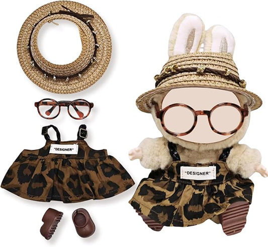 17cm Doll Clothes Set (6-Pcs Outfit), Stylish Clothing for Bunny Doll with Top, Pants, Shoes & Accessories, Just Clothes