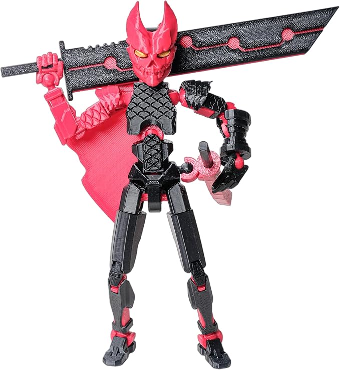 (Assembly Completed Dummy 20 Action Figure, 8.1 inches, Strong Magnetic Accessories, 10 in 1, 3D Printed Robot Multi-Jointed Movable，Oni Warrior Series， Black&Red