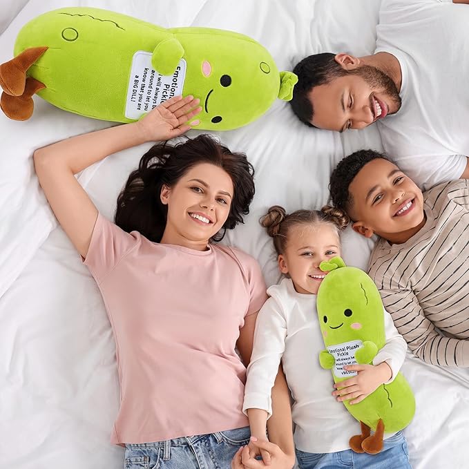 Emotional Plush Pickle,Pickle Stuffed Animal-12.6” Food Plushies Cucumber Stuffed Animal with Positive Warm Words,Kawaii Plush Toy Birthday Gift,Cute Vegetable Plushie Pillow for Kid Adult