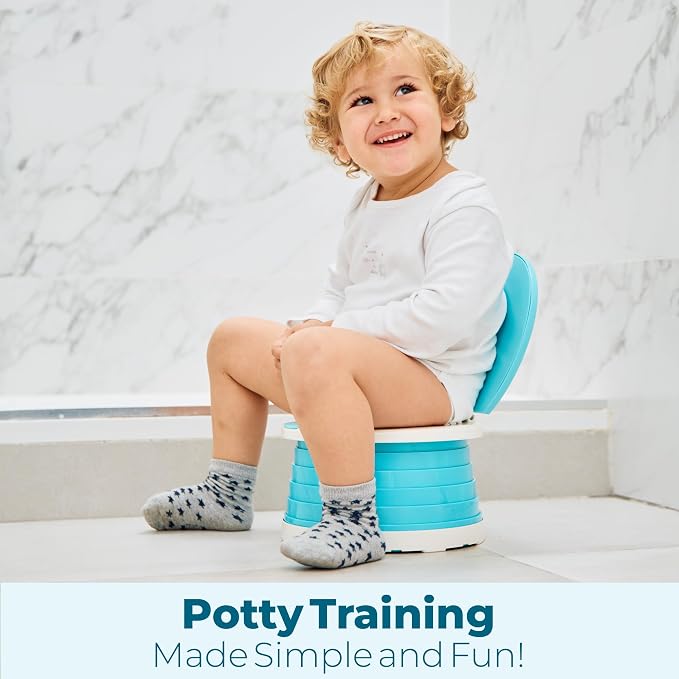 Portable Toddler Travel Potty with Silicone Insert – Foldable Potty Chair for Car & Road Trips, Spill-Resistant Training Toilet, Compact Emergency Potty, Includes Disposable Bags - Blue