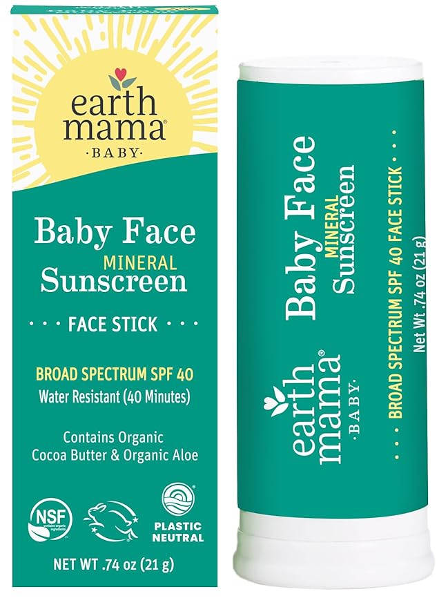 Earth Mama Baby Face Mineral Sunscreen Stick SPF 40-0.74 oz - Non-Nano Zinc - Broad Spectrum Sunscreen for Babies, Kids & Family - Water Resistant Sun Protection