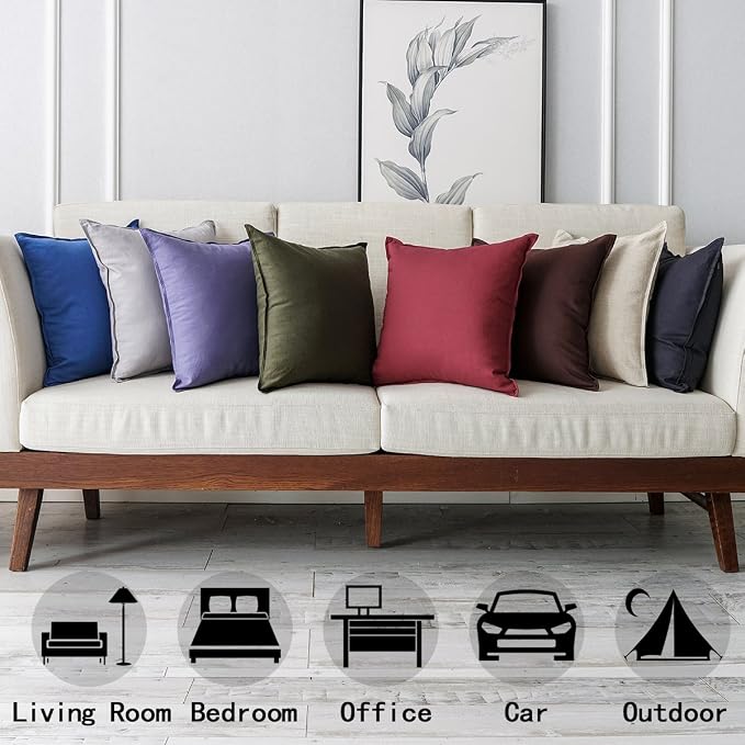 Jeanerlor Solid Cotton Linen Decoration Toss Throw Pillow Sham Cushion Case Special Pillow Cover Delicate Decorative Pillowcase for Bed/Chair/Couch, 18"x18"(45 x 45cm), Brown