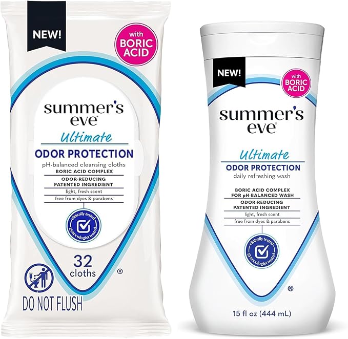 Bundle of Summer's Eve Ultimate Odor Protection Daily Feminine Wash, 15 Fl Oz + Daily Feminine Wipes, Resealable Pack, 32 Body Wipes