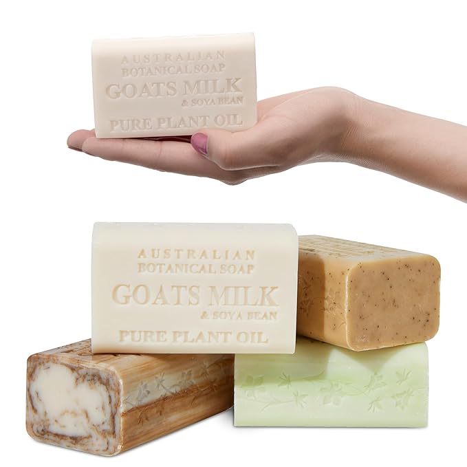 Australian Botanical Soap Woodsy Medley 4 Bar Variety Pack – Goats Milk, Sandalwood, Oat Milk & Aloe Vera, Triple Milled 6.6 oz Bars with Shea Butter