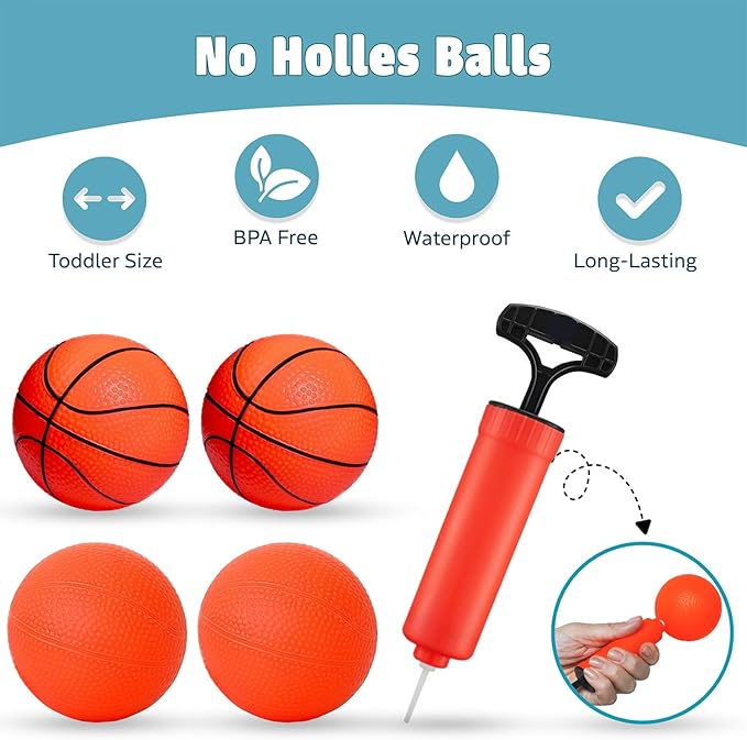 MARPPY Bath Toys – Bathtub Basketball Hoop for Toddlers and Kids, Mold-Free Shower Toy with 4 No-Hole Balls, Fun Bathtub Toys for Boys and Girls