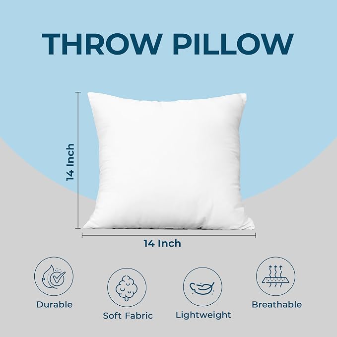 Utopia Bedding Throw Pillows, Decorative 14x14 Pillow Inserts, Set of 4 | Down alternative pillow insert with plush fluffy fill for beds sofas couches and chairs. Suitable for indoor outdoor use.