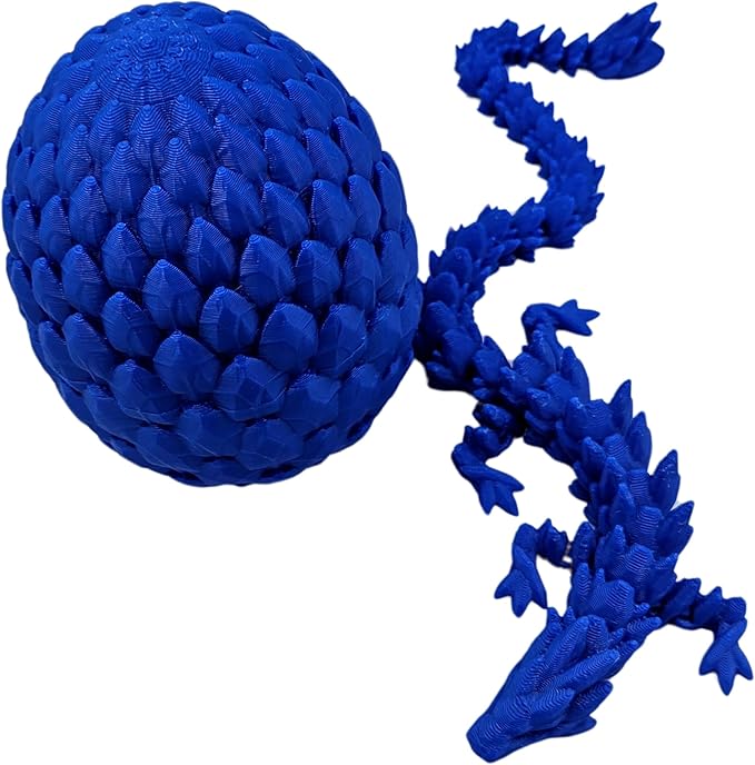 Surprise Dragon Egg Articulating Gemstone Dragon Fidget Figurine - 3D Printed Dragons Flexible ADHD, Autism, Relief Anxiety - Articulated Joints (Blue)