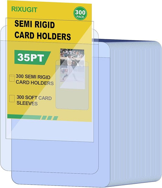 600ct Card Protectors - 300 Semi Rigid Card Sleeves and 300 Soft Sleeves, Semi Rigid Card Holder, Semi Rigid Baseball Cards Sleeves Protectors, Graded Trading Cards Sleeve