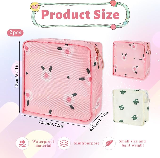 2Pcs Period Bag, Sanitary Napkin Storage Bag Portable Reusable Sanitary Pads Bags for Women Tampons Holder for Purse Period Pouch with Zipper Feminine Care Kit