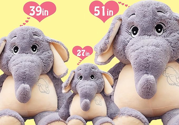 Giant Elephant Stuffed Animal 51'',Large Stuffed Elephant Plush Toy Soft Elephant Stuffed Animals for Birthday Mother's Day Christmas