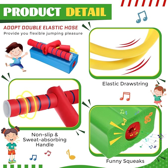 Wettarn 8 Pcs Foam Pogo Jumper Promote Grow Tall Pogo Stick Foam Jumper Safe and Fun Jumping Stick for Teens Boys Girls Outdoor Indoor Halloween Christmas Stuffer Gift Squeaks with Each Hop, 4 Colors