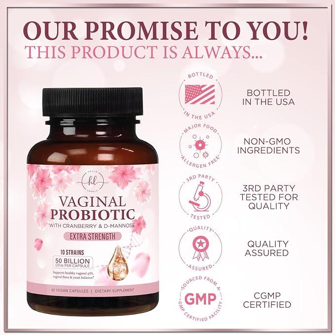 Vaginal Probiotics for Women - Gently Support Feminine Health, pH Balance, Healthy Odor & Vaginal Flora - 50 Billion CFU - Improved Formula with Lactobacillus, Prebiotics & Cranberry - 60 Capsules