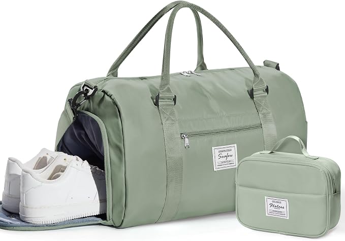 Gym Bags Womens Mens with Shoes Compartment and Wet Pocket Travel Duffel Bags for Women for Plane Sport Gym Tote Bags with Toiletry Bags Waterproof Weekend Overnight Carry on Bag Hospital Holdalls
