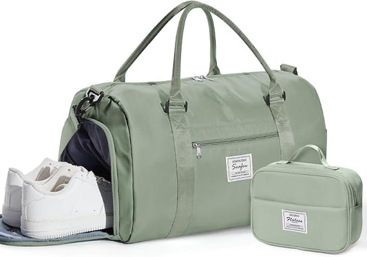 Gym Bags Womens Mens with Shoes Compartment and Wet Pocket Travel Duffel Bags for Women for Plane Sport Gym Tote Bags with Toiletry Bags Waterproof Weekend Overnight Carry on Bag Hospital Holdalls