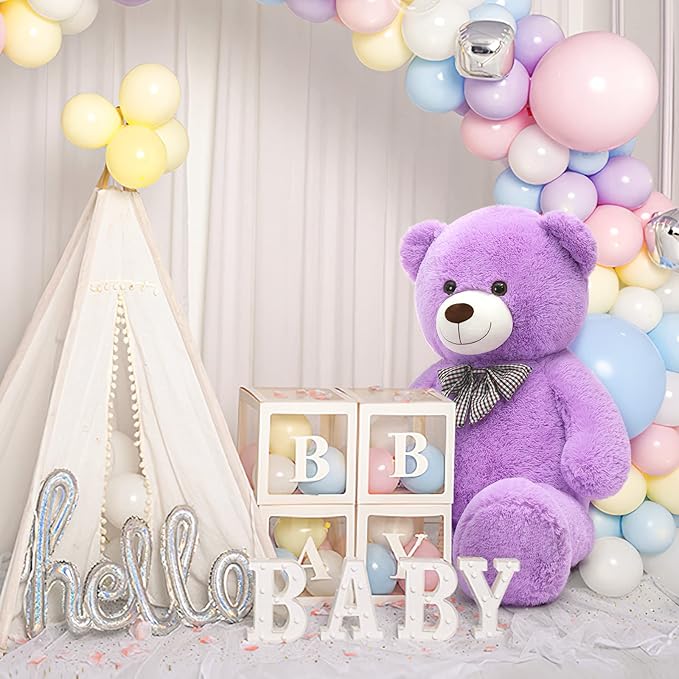 MorisMos Bow Tie Giant Teddy Bear 4 Feet, 47inch Stuffed Animal Big Teddy Bear Plush, Classic Girlfriend Boyfriend Gift, Violet