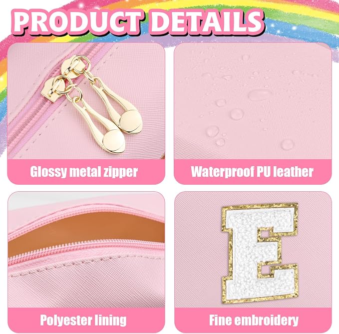Initial Makeup Bag, Personalized Preppy Letter Monogram Cosmetic Bag | Waterproof PU Material, Compact Size, Large Capacity 7.09 x 2.95 x 3.94 in, Surprise Gift for Daughters and Teens