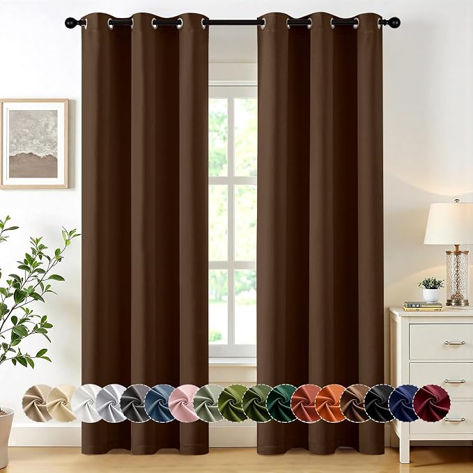 MIULEE Blackout Curtains for Bedroom 2 Panels 40 x 84 Inch Long Brown | Thermal Insulated, Living Room Darkening Grommet Drapes, Noise Reducing, Light Blocking Window Treatments