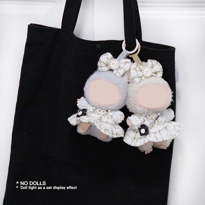 17cm Doll Clothes Set and Accessories Suit, (NO Doll) 5-Piece Set, Outfits for Clothes Set,Includes Dress, White Clothes，Matching Hair Bow, Necklace, Bags(Golden)