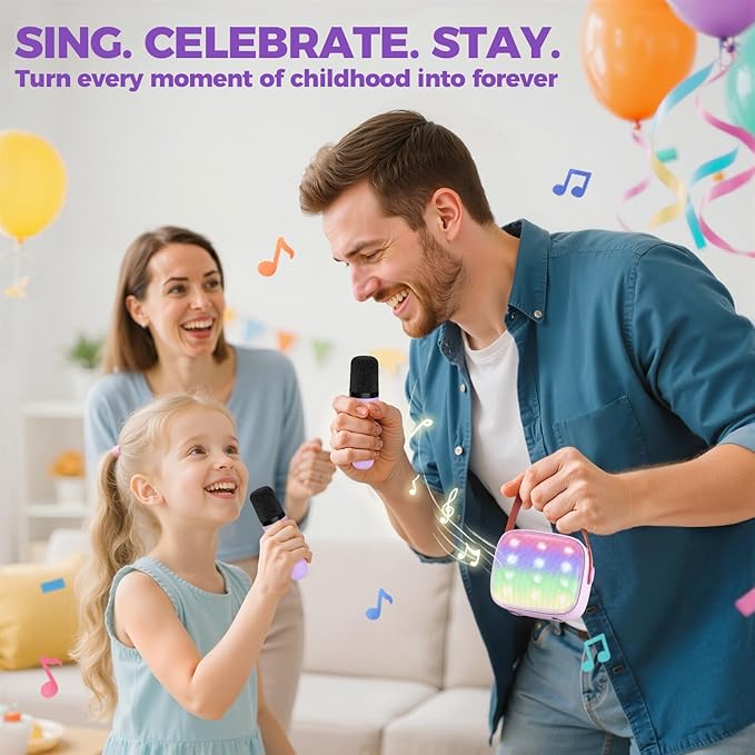 Karaoke Machine for Kids, Portable Mini Speaker with 2 Wireless Microphones, 2026 TOP Kids Gifts for Girls Ages 3, 4, 5, 6, 7, 8, 9, 10, 12 +Years Old, 4-12th Birthday Present Toy Party (Purple)