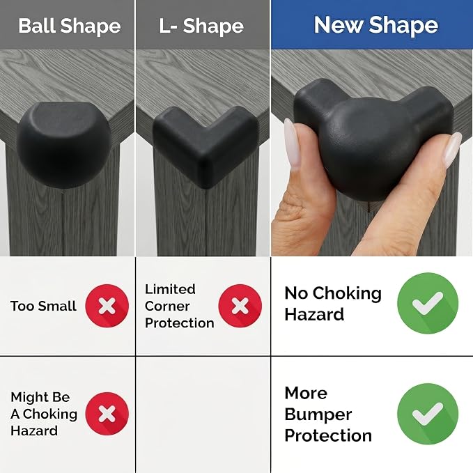 Silicone Corner Protectors for Baby Proofing – Soft Adhesive Corner Guards for Tables & Furniture, Child Safety Edge & Corner Bumpers. Protects Toddlers from Sharp Edges (12 Pack/Black)