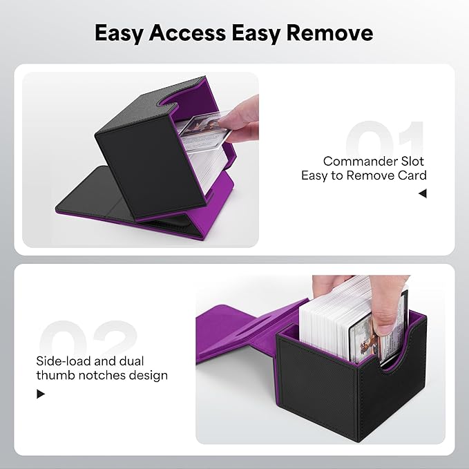 ZLCA MTG Commander Deck Box, Card Deck Box for Trading Card, Holds 110+ Double Sleeved Cards Fits for TCG CCG Magic Cards with 2 Dividers (Black & Purple)