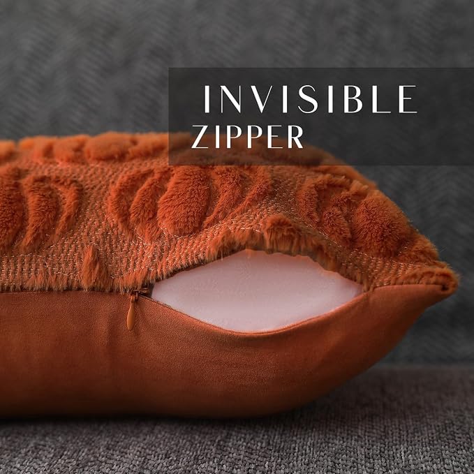 DFXSZ Fall Pillow Covers 14x36 2Pcs Rust Pumpkin Fall Decorations for Home | Fall decor Set of 2 Throw Pillow Cases Soft Plush Faux Fur Wool Couch Cushion for Chair Sofa Bedroom Living Room Home Decor