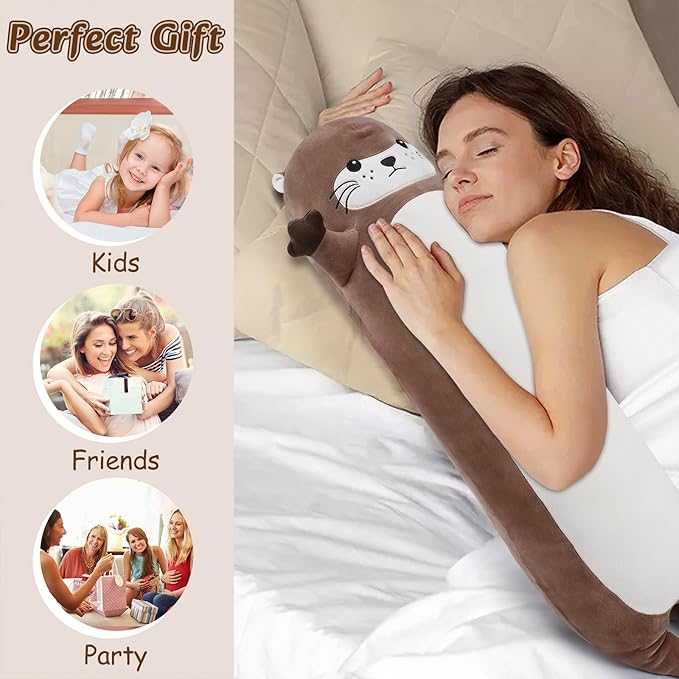 Large Otter Stuffed Animal,33.5” Long Otter Plush,Cute Plushies Animal Body Pillow,Kawaii Big Plush Toys Animals Gifts,Animals Sleeping Hugging Pillow Cushion for Birthday