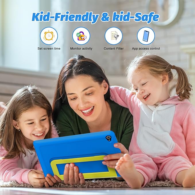 Kids Tablet, Android 15 Tablet for Kids 10 inch Octa-Core with Case, 64GB 1TB TF Card Expandable for Toddler Children, Parental Control, Dual Camera, WiFi,Gift