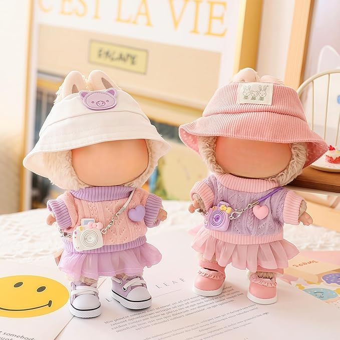 Clothes for Dolls Accessories, Stylish Kawaii Pink Outfit Set 5 Pieces Suitable for 15cm 17cm Doll , Doll Hat Clothing Set Replacement