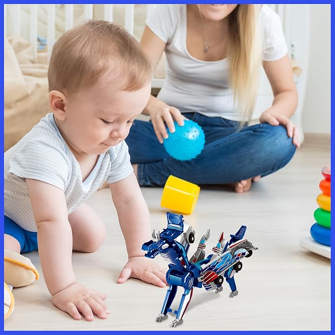 Transforming Dinosaur Toys, 2 in 1 Magnetic Cars Collision Transform into Dino Toys, for Boys Girls Toy Age 2-12, Christmas Birthday Gift(Blue Dragon)