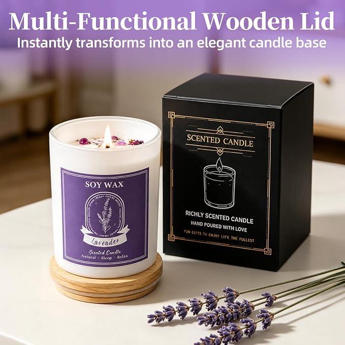 Lavender Scented Candle, Candles for Home Scented, 5.2 oz Soy Candles for Aromatherapy, Natural Hand-Poured, Relaxing Lavender Scent, Gift for Women Mom