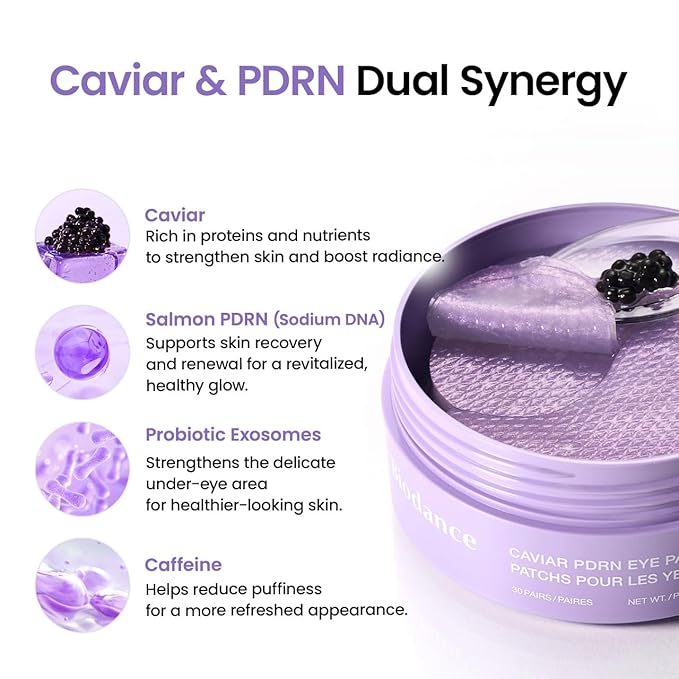 BIODANCE Caviar PDRN Eye Patches, Under Eye Patches for Dark Circles, Depuffing Brightening Eye Masks for Puffy Eyes, Tired Eyes, Deep Nourishing (60 Count)