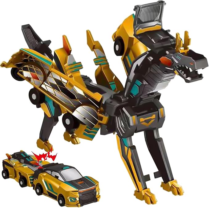 2-in-1 Collision Transformation Dinosaur Car Toy |Magnetic Cars Convertible Robot Toys|DinosaurToys for Kids 3-12 Ideal Christmas Birthday Gift for Boys(Golden)