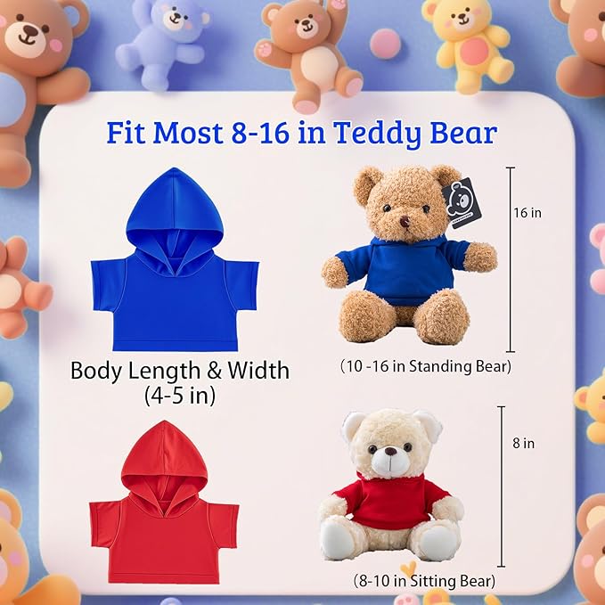 15 Pcs Personalized Teddy Bear Clothes with Name Photo, Custom Stuffed Animal Clothing Fit 8-16inch Stuffed Bears Clothes, Personalized Doll Clothing Make Your Own Plush Doll Shirt
