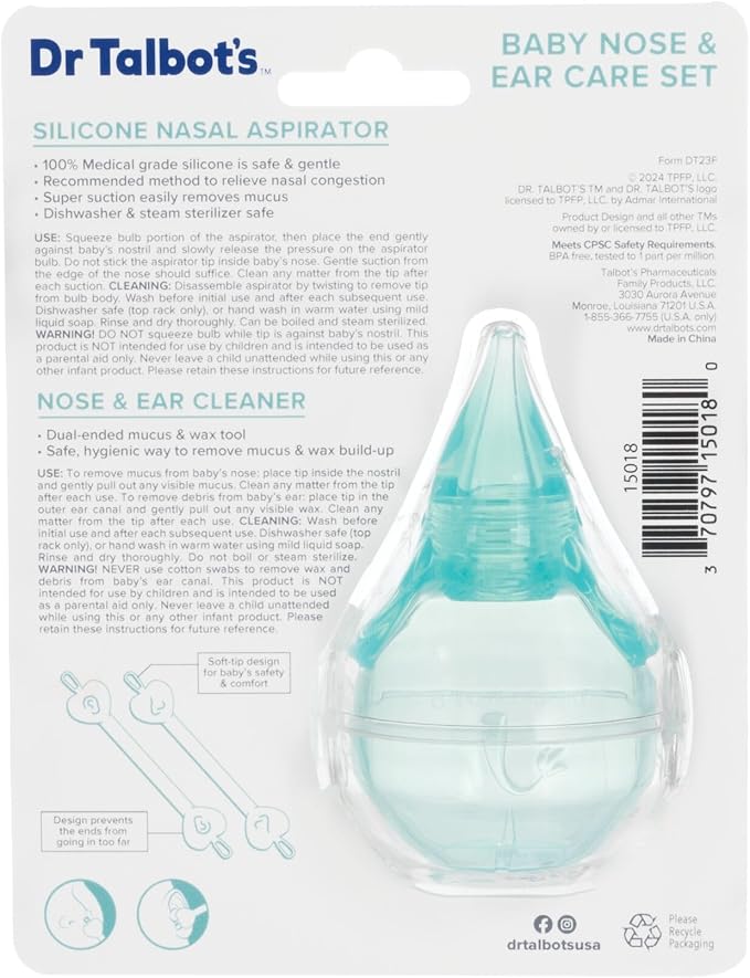 Dr. Talbot's Baby Nose and Ear Care Set - Nasal Aspirator and Nose and Ear Cleaner Tools for Babies - Baby Registry Essentials