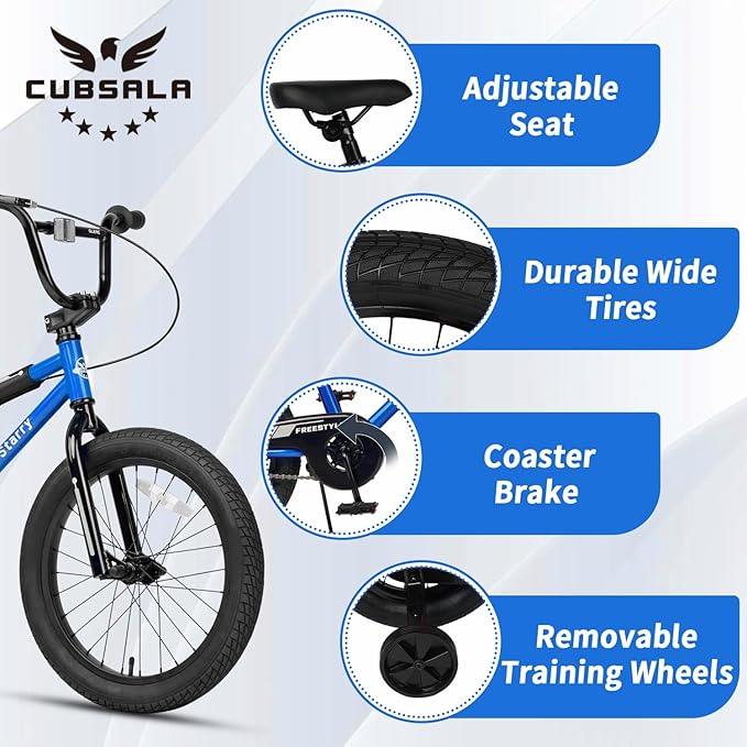 12 14 16 18 Inch Kids Bike BMX Style Bicycle with Training Wheels Coaster Brake for 2-10 Years Old Toddlers Boys Girls Multiple Colors