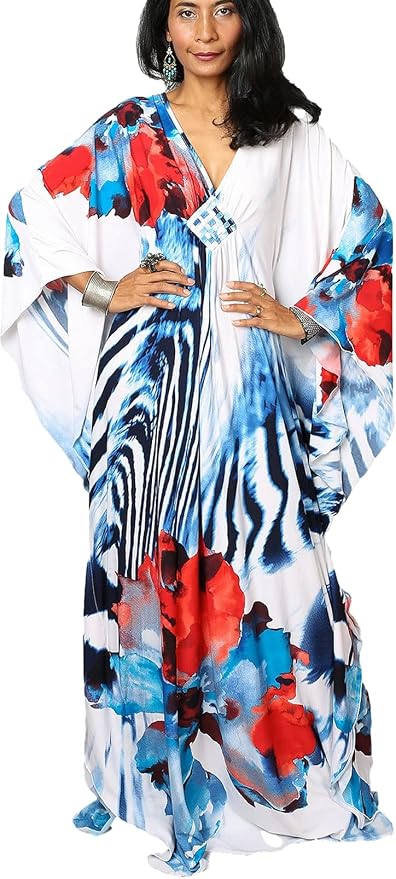 Venasha Womens Caftan Floral Print Kaftan Dress Short Sleeve Swimsuit Cover up Loungewear for Summer