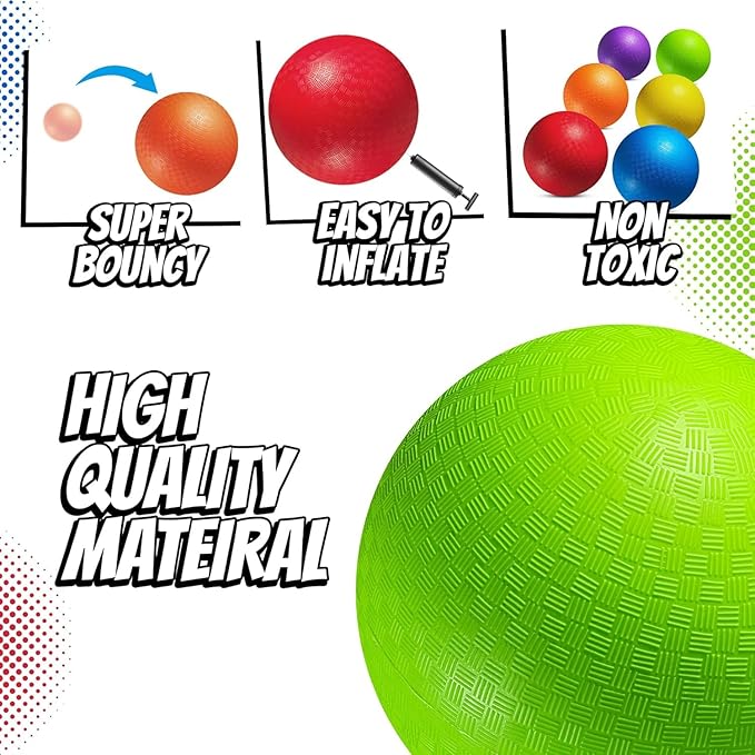 5” Playground Balls for Toddlers & Kids - (6 Pack) Inflatable Rubber Bouncy Dodgeball Balls w/Pump - Small & Colorful for Four Square, Gym, Backyard, Recess, Sports, Preschool & Kindergarten Games