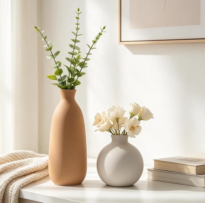 Modern Ceramic Vase Set of 5, Vases Home Decor Rustic Farmhouse Decorative | Vase Pottery Vases for Bouquet Pampas Grass Dried Fresh Flowers, Table Living Room Kitchen Bedroom