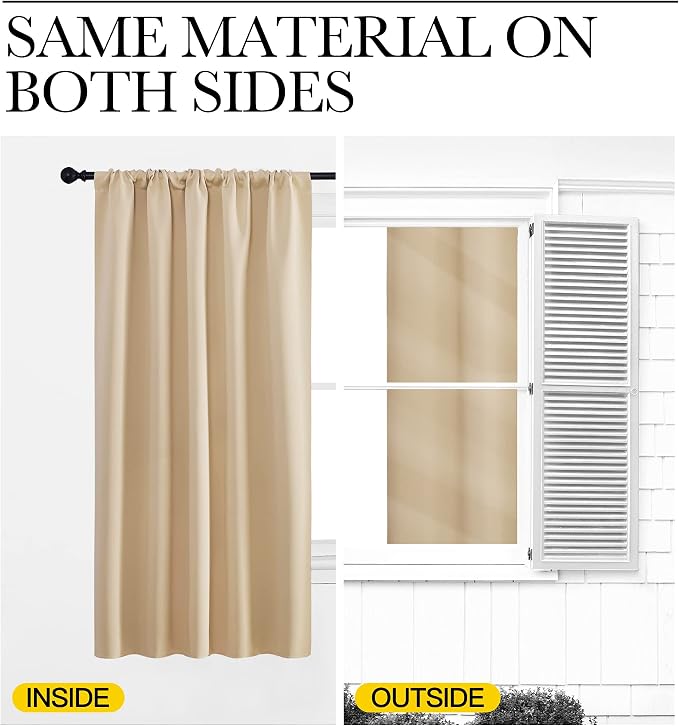 NICETOWN Room Darkening Curtains for Bedroom - Triple Weave Home Decoration Thermal Insulated Solid Drapes for Kitchen (Biscotti Beige, Set of 2 Panels, 62 x 72 Inch)