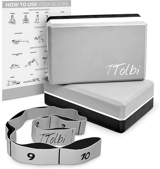 Yoga Blocks 2 Pack with Strap & Guide – Non-Slip EVA Foam Pilates Blocks for Home Workouts, Dance, Ballet, Gymnastics & Stretching Exercise | Ideal Dancer Gifts
