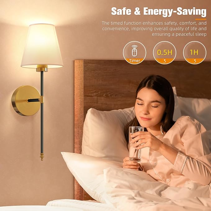 19.9 inch Battery Operated Wall Sconce Set of 2,Black-Gold Rechargeable Wall Lights with 10400mAh Dimmable Detachable Bulbs and Remote, Wireless Sconces for Bedroom Living Room Hallway