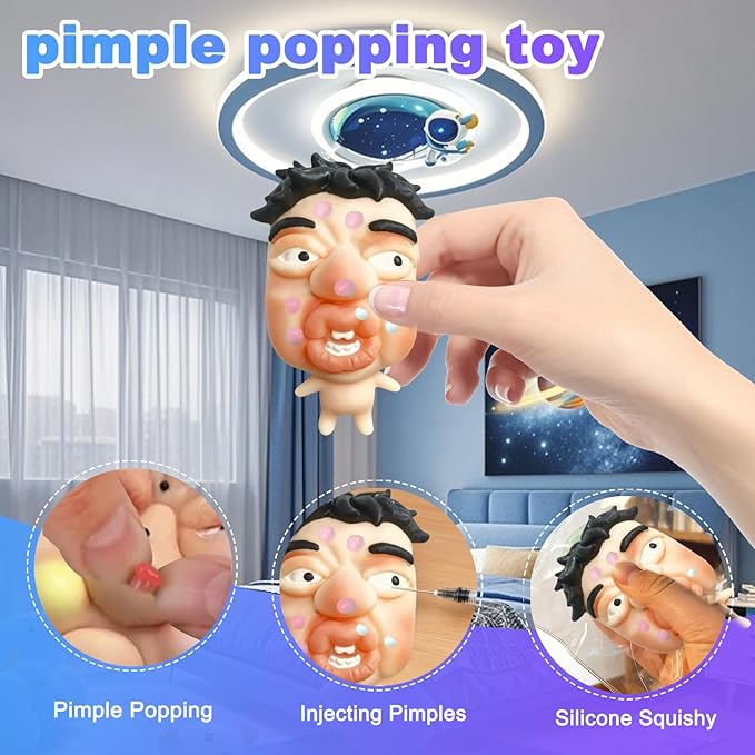 Pimple Popper Toy Set, Ultra Soft Cute Face Pimple Popping Fidget Toy, Refillable Pimple Toy with Sensory Cream, Silicone Squishy Squeeze Toy for Stress Relief & Anxiety Relief(GrumpFace)
