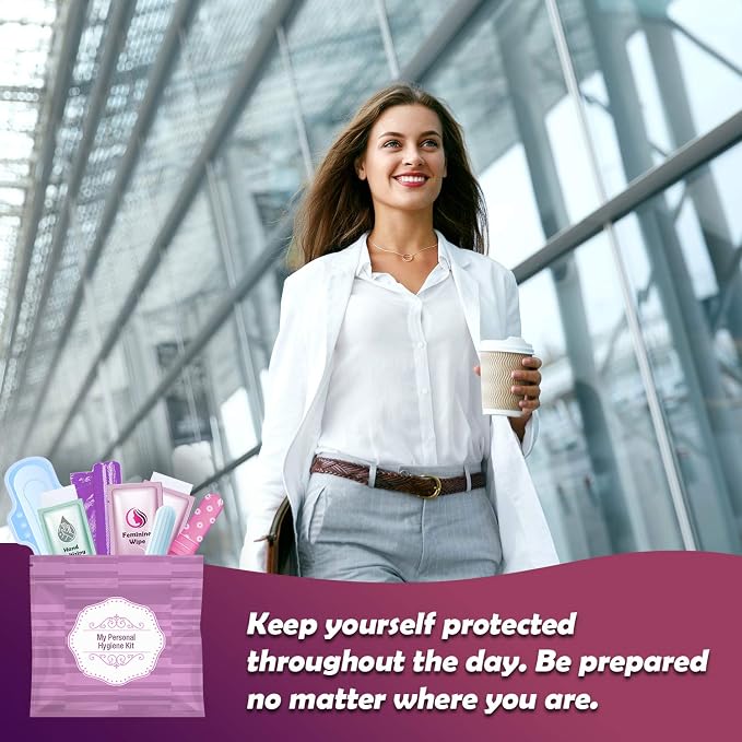 Menstrual Kit All-in-One 10 Pack | Convenience on the Go | Period Kit Pack for Travelling, Tweens & Teenagers or just When You’re Out | Individually Wrapped Feminine Hygiene Product (Purple)