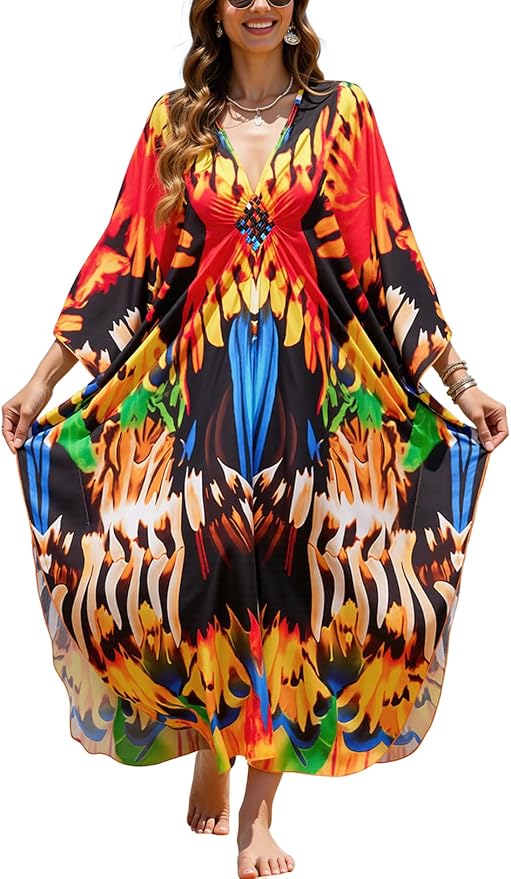 Mumu Dresses for Women Plus Size, Bohemian Kaftan Beach Cover Up Long Maxi Nightgown Soft Loungewear