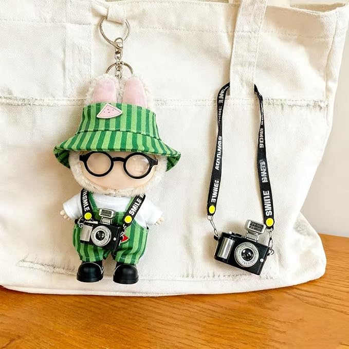 17cm Doll Clothes – 6-Piece Set, Hat + Overalls + Shirt + Camera + Glasses + Shoes, Cute and Premium Dolls Outfit Accessories (Green)